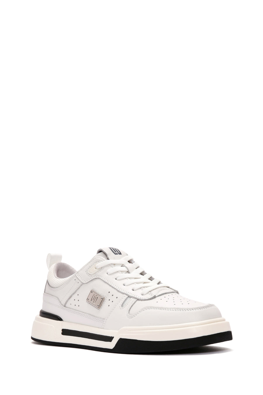 Men's White Lace-up Thick-Sole Leather Sneaker