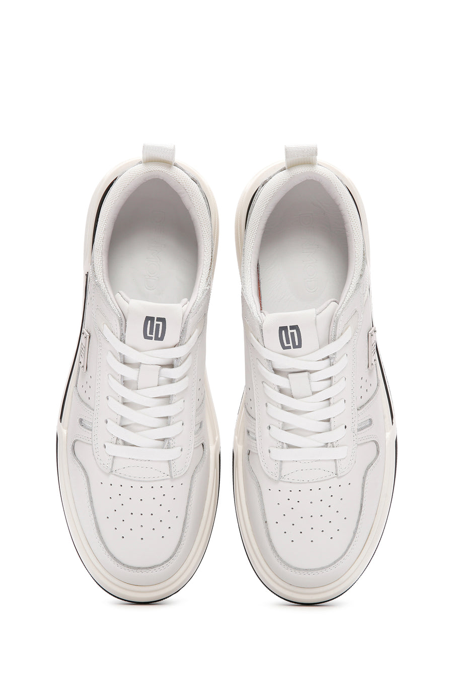 Men's White Lace-up Thick-Sole Leather Sneaker