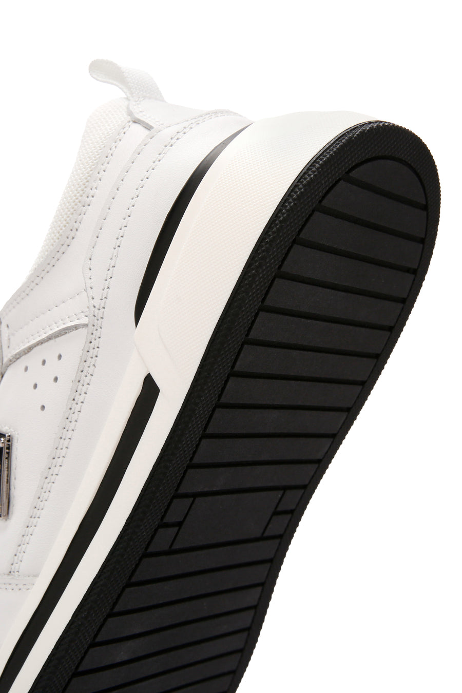 Men's White Lace-up Thick-Sole Leather Sneaker