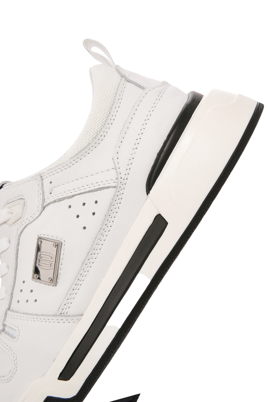 Men's White Lace-up Thick-Sole Leather Sneaker