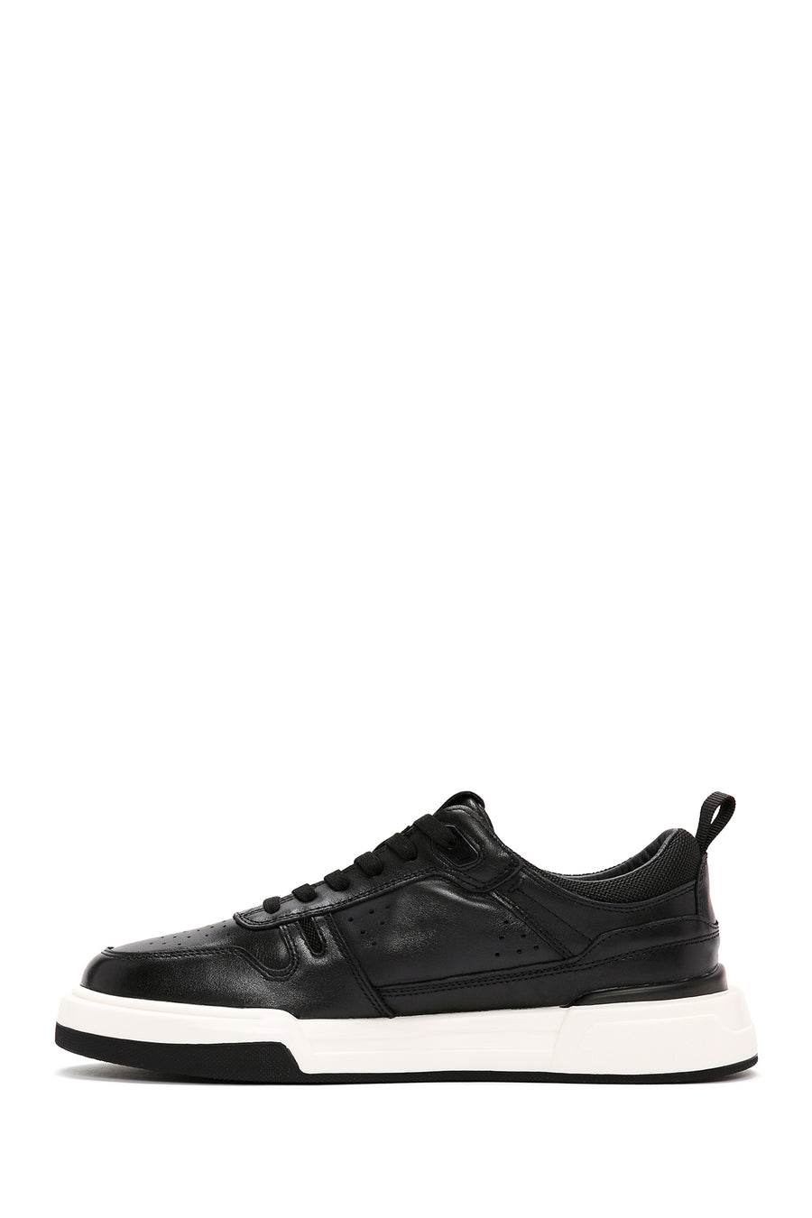 Men's Black Lace-up Thick-Sole Leather Sneaker