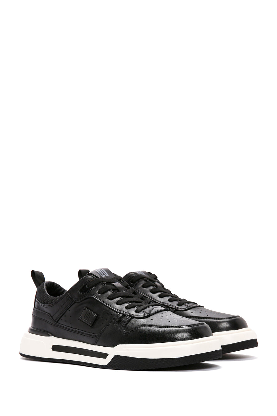 Men's Black Lace-up Thick-Sole Leather Sneaker