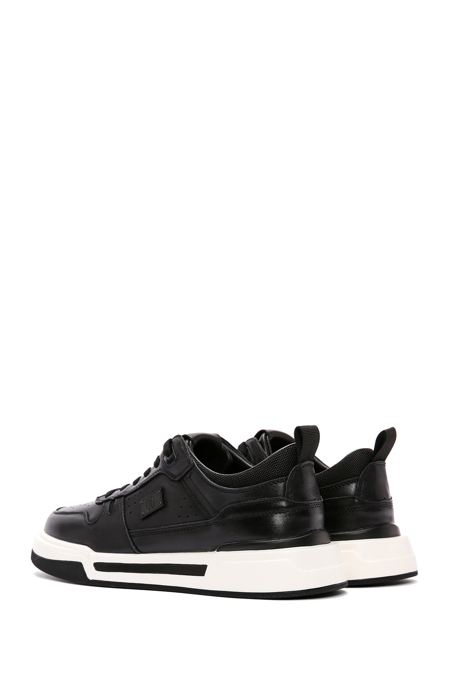 Men's Black Lace-up Thick-Sole Leather Sneaker