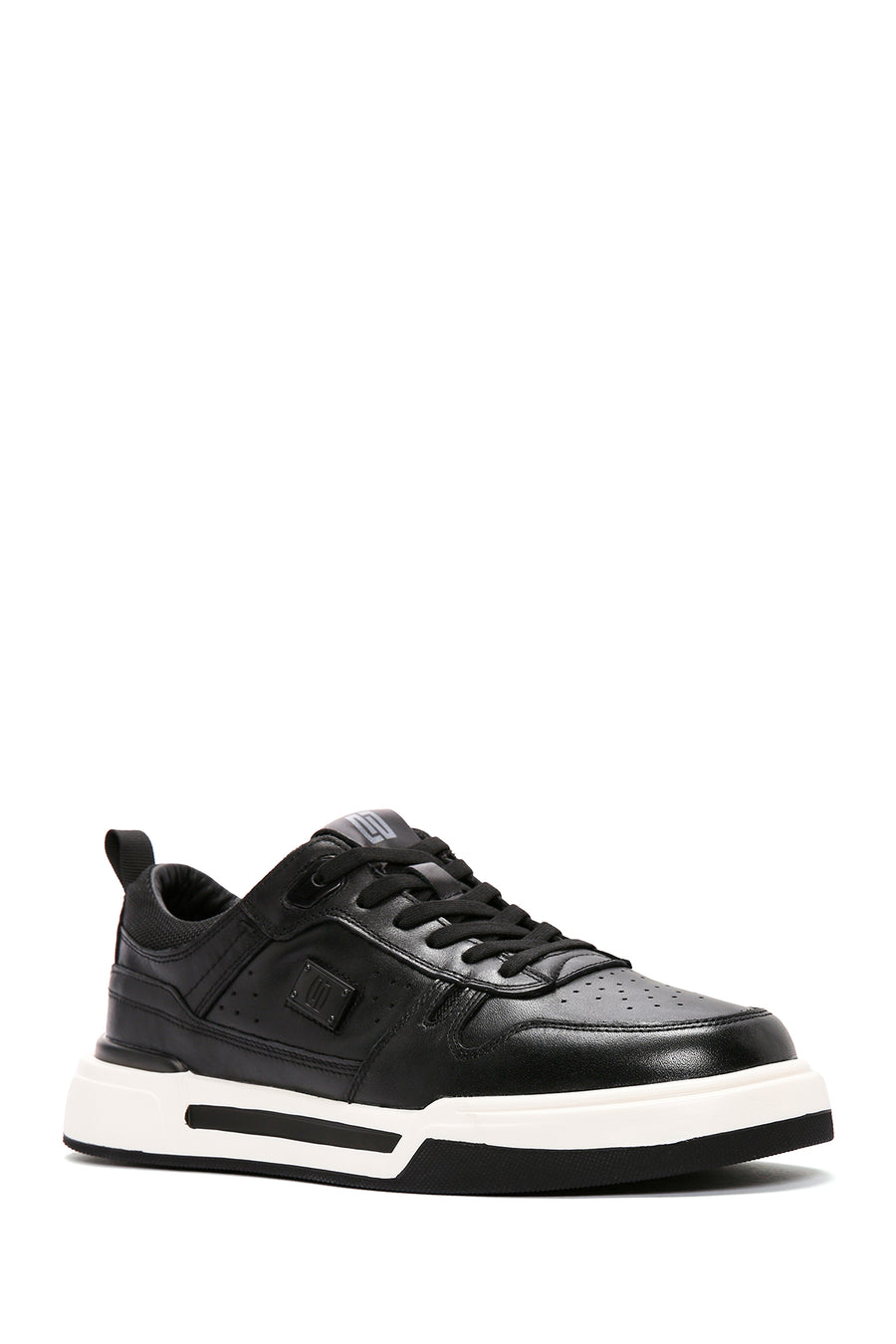 Men's Black Lace-up Thick-Sole Leather Sneaker
