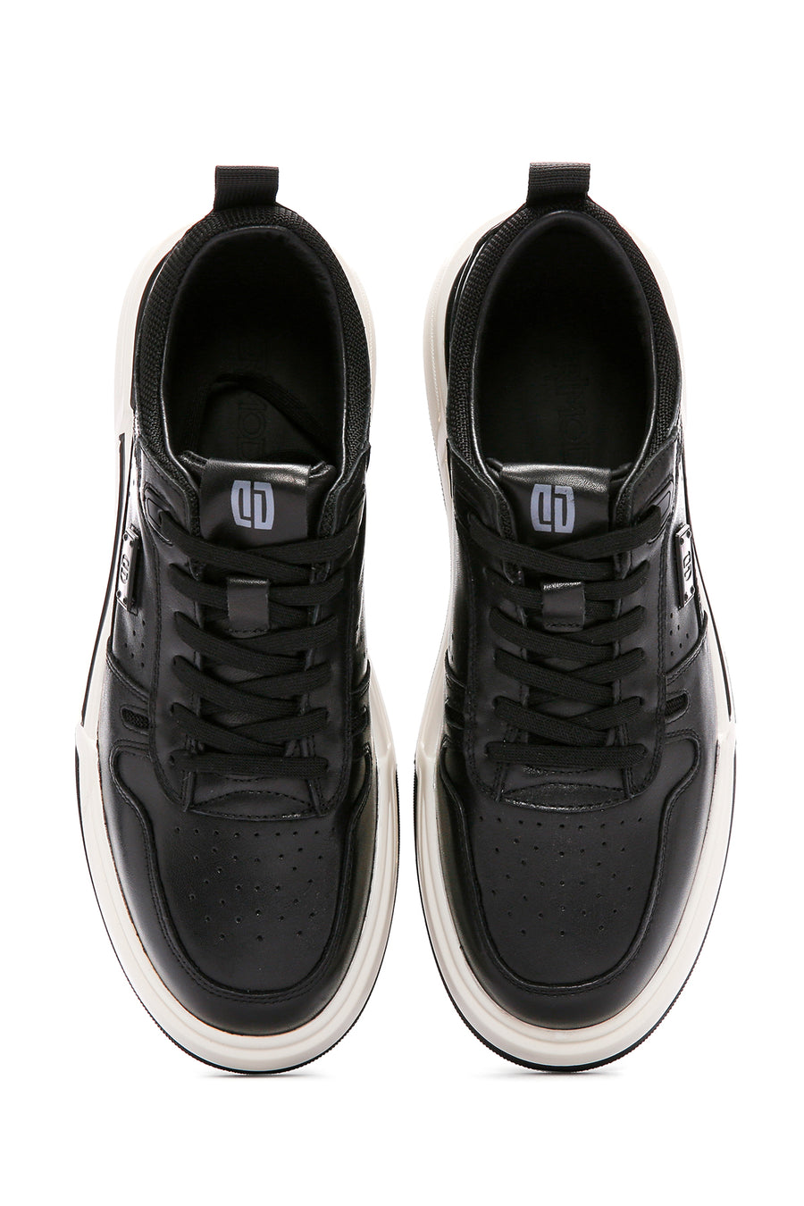 Men's Black Lace-up Thick-Sole Leather Sneaker
