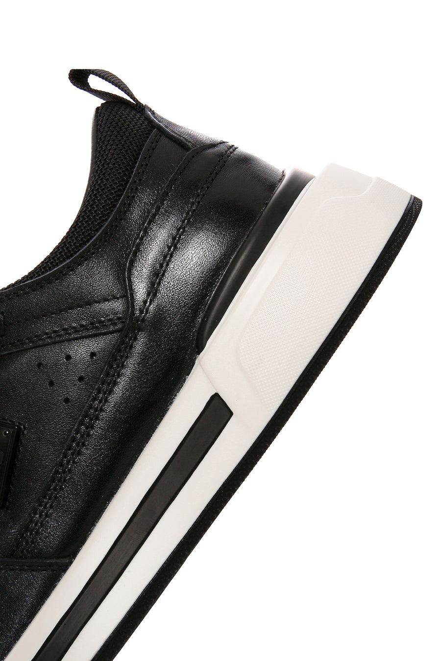 Men's Black Lace-up Thick-Sole Leather Sneaker