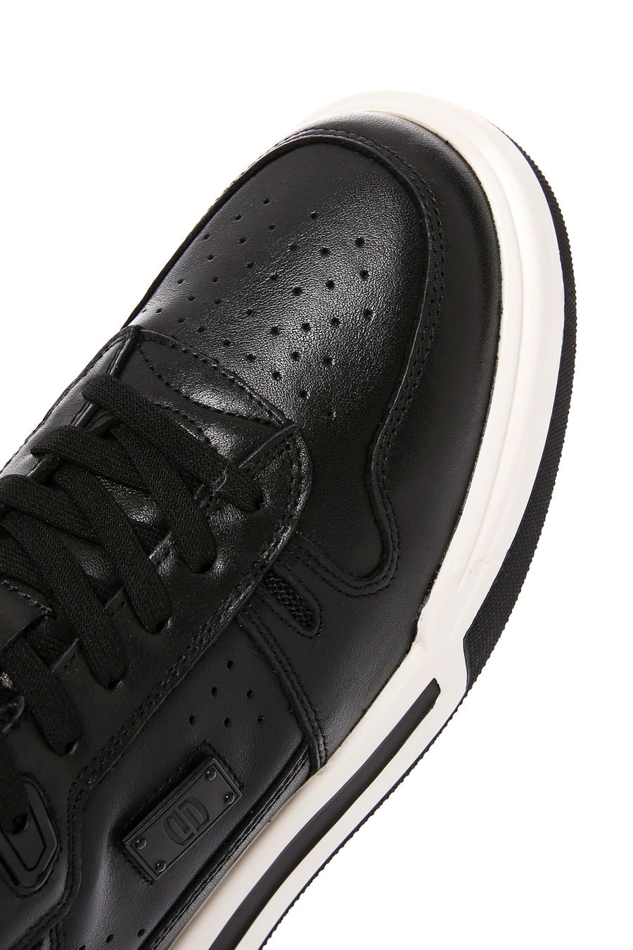 Men's Black Lace-up Thick-Sole Leather Sneaker