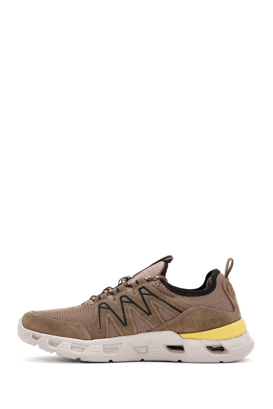 Men's Beige Lace-Up Thick-Sole Leather Sneaker