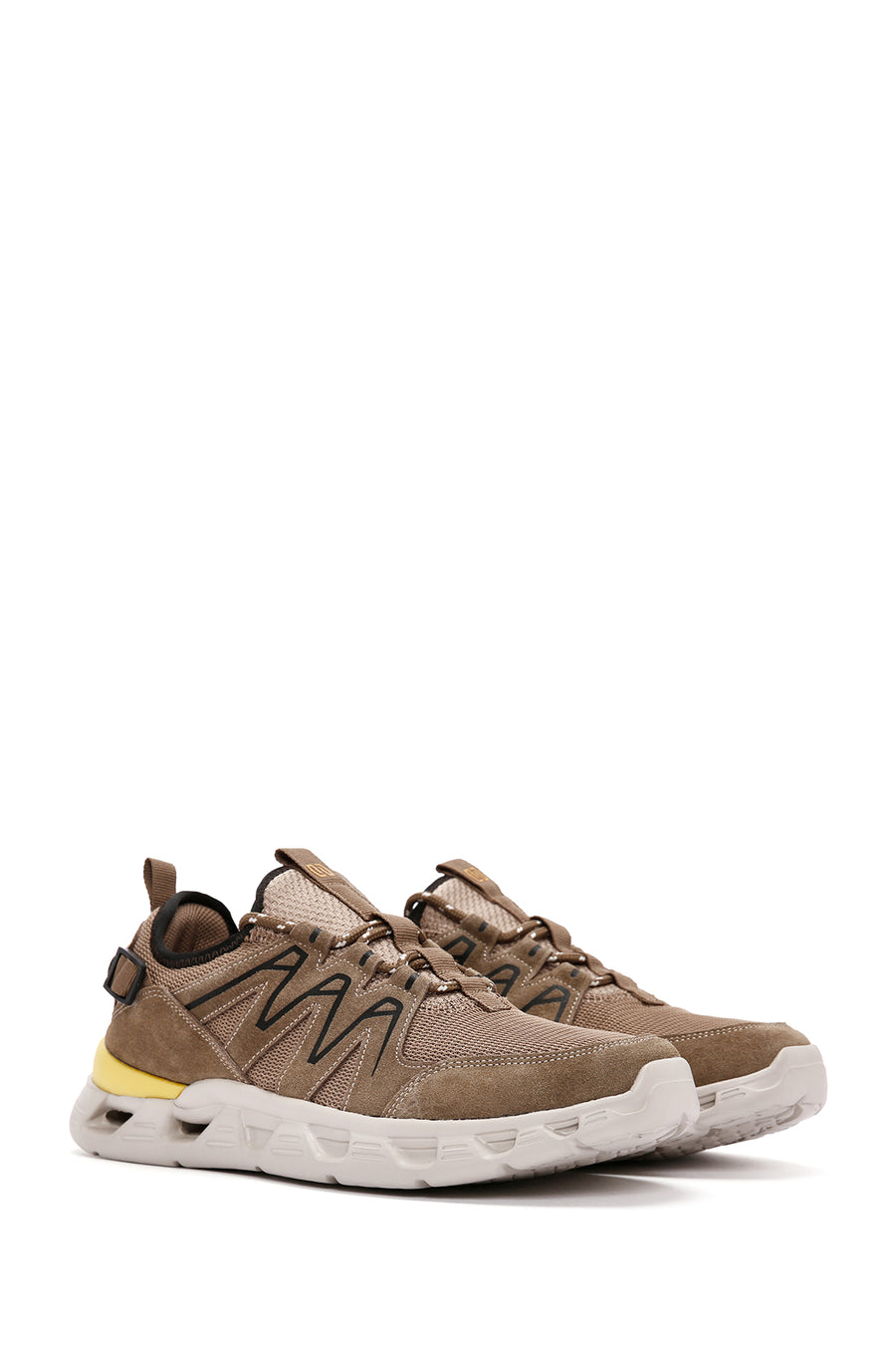 Men's Beige Lace-Up Thick-Sole Leather Sneaker
