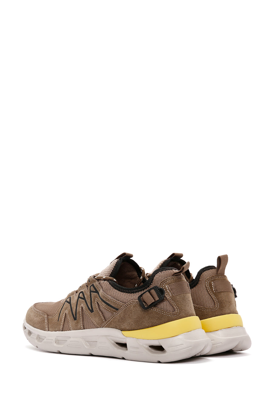 Men's Beige Lace-Up Thick-Sole Leather Sneaker