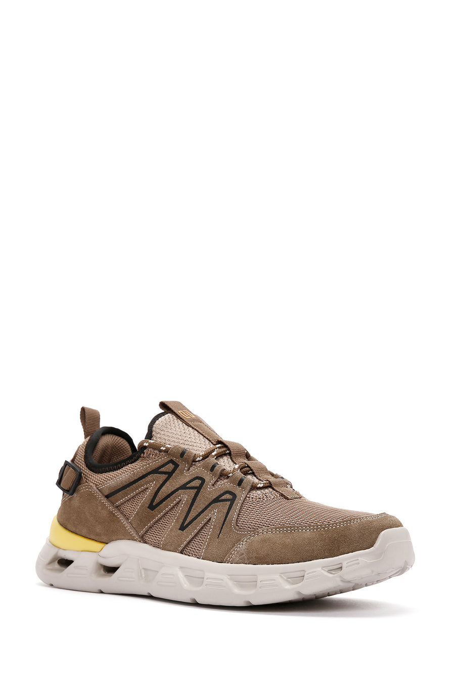 Men's Beige Lace-Up Thick-Sole Leather Sneaker