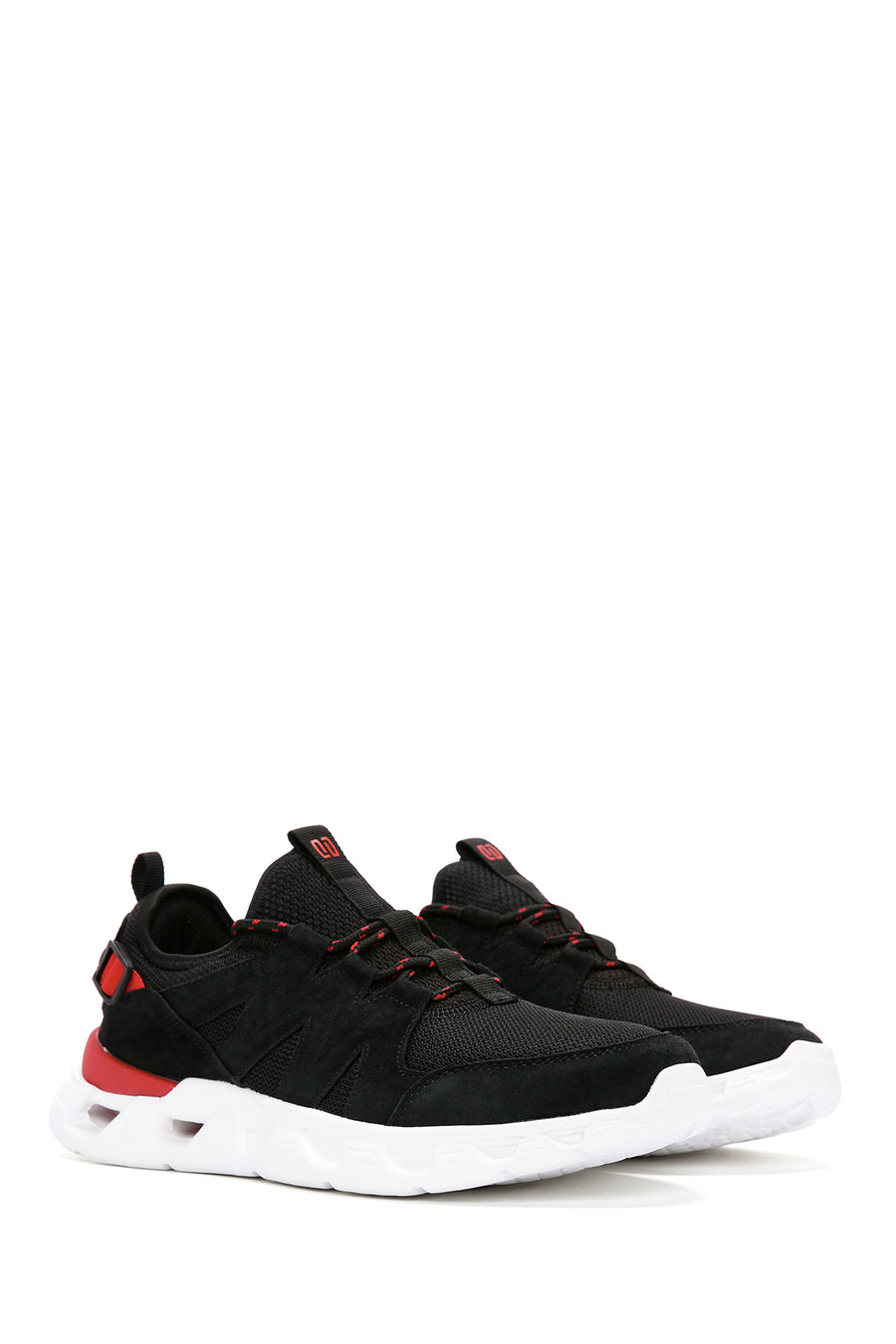 Men's Black Lace-up Thick-Sole Leather Sneaker