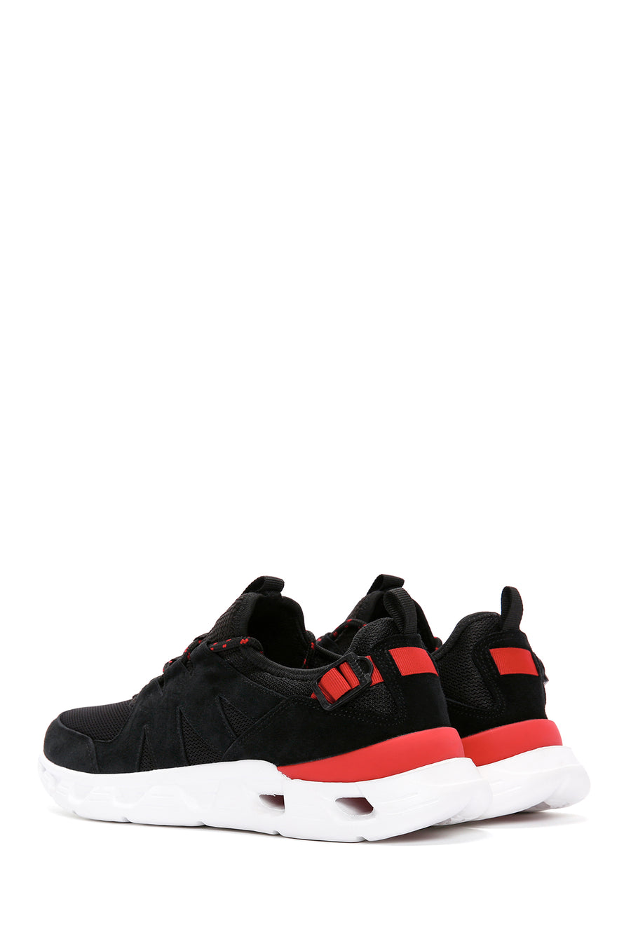 Men's Black Lace-up Thick-Sole Leather Sneaker