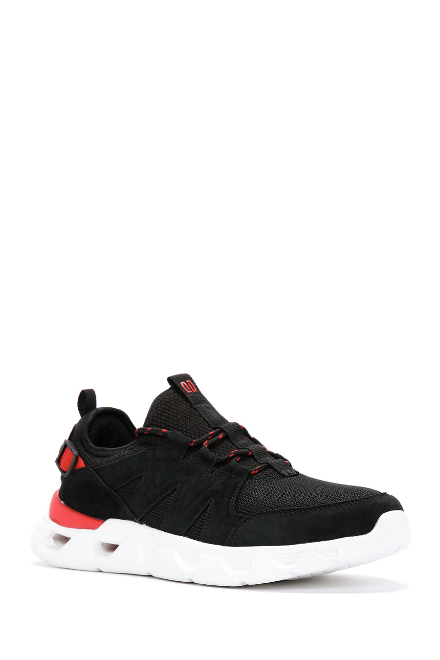 Men's Black Lace-up Thick-Sole Leather Sneaker