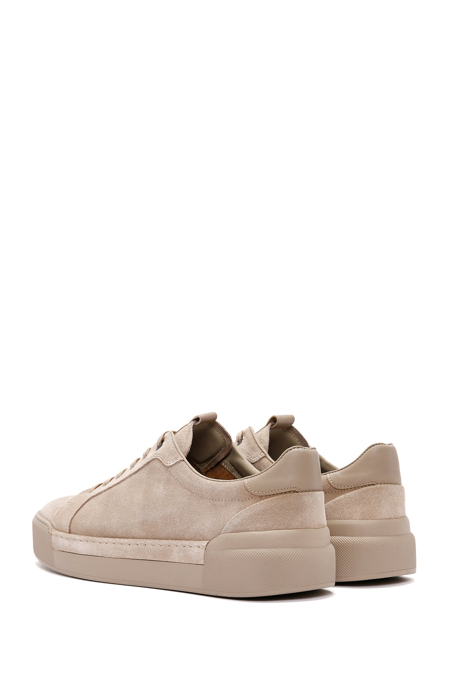 Erkek Bej Bağcıklı Deri Sneaker