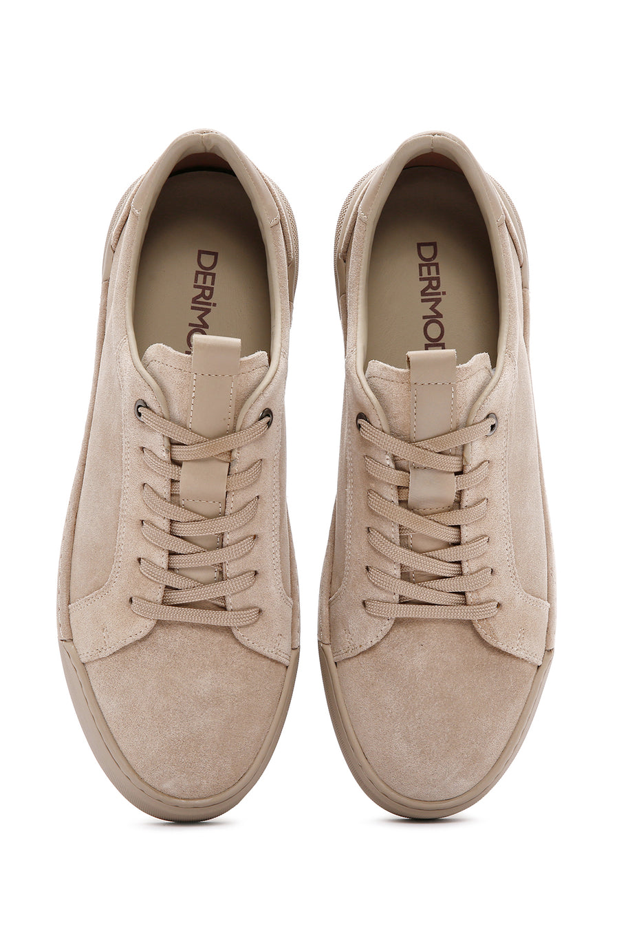 Erkek Bej Bağcıklı Deri Sneaker