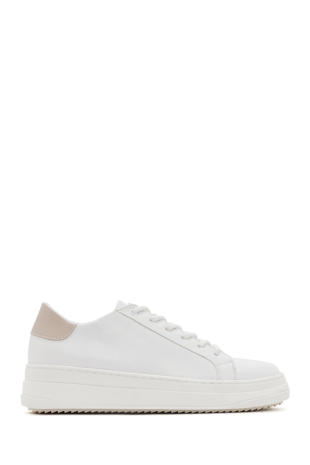 Kadın Beyaz Bağcıklı Kalın Topuklu Sneaker