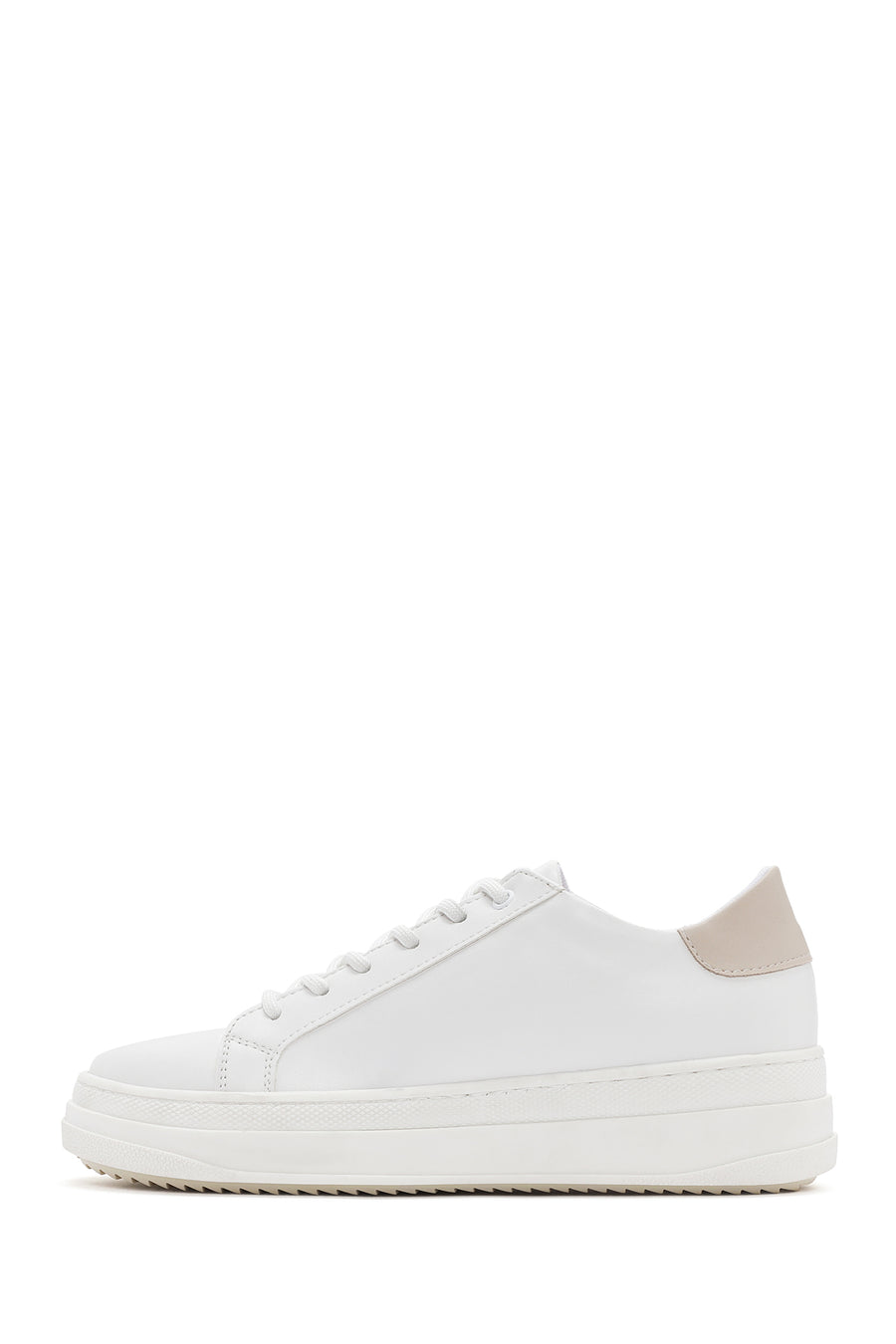Kadın Beyaz Bağcıklı Kalın Topuklu Sneaker