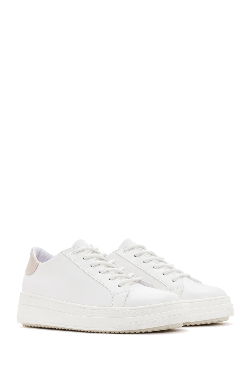 Kadın Beyaz Bağcıklı Kalın Topuklu Sneaker