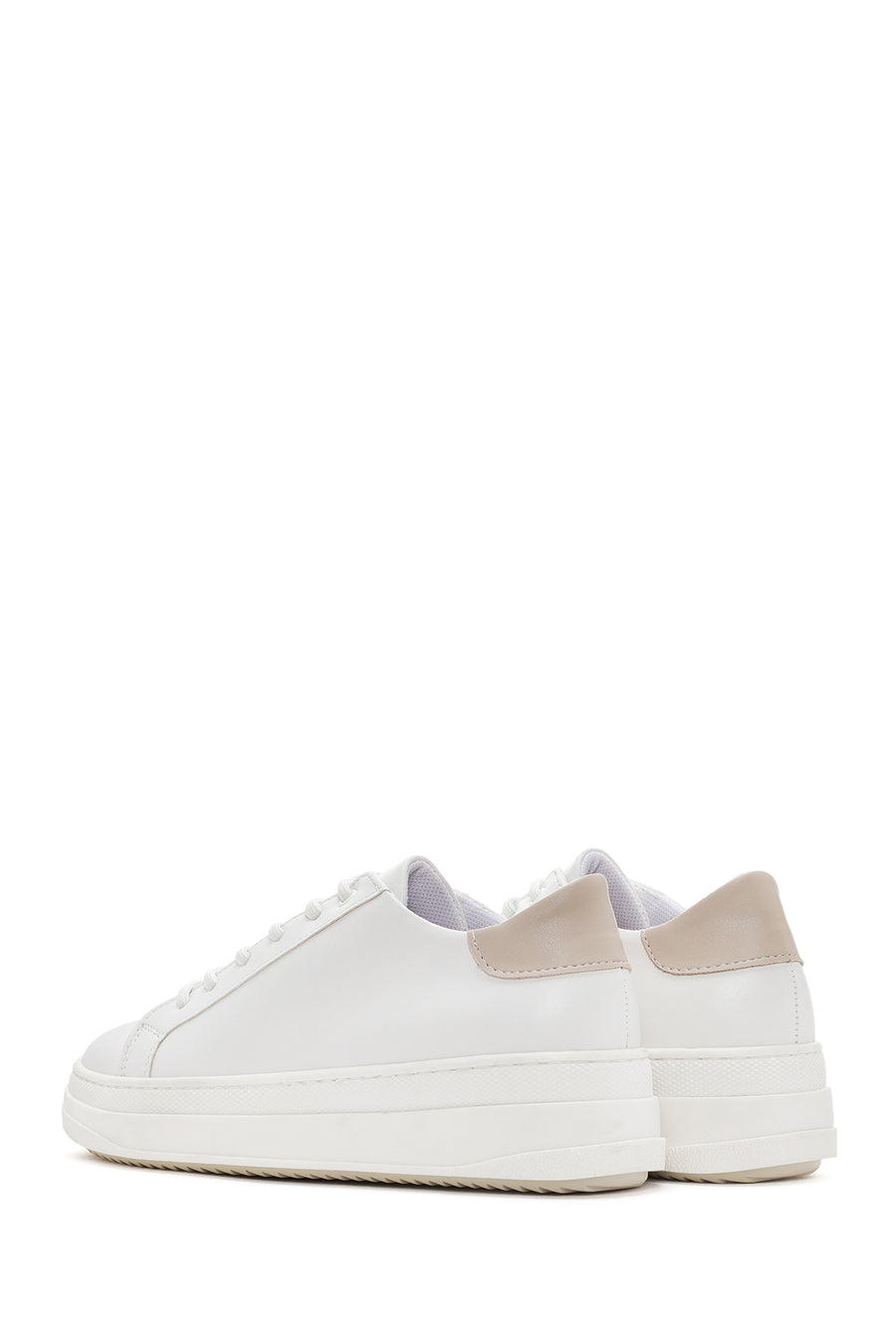 Kadın Beyaz Bağcıklı Kalın Topuklu Sneaker