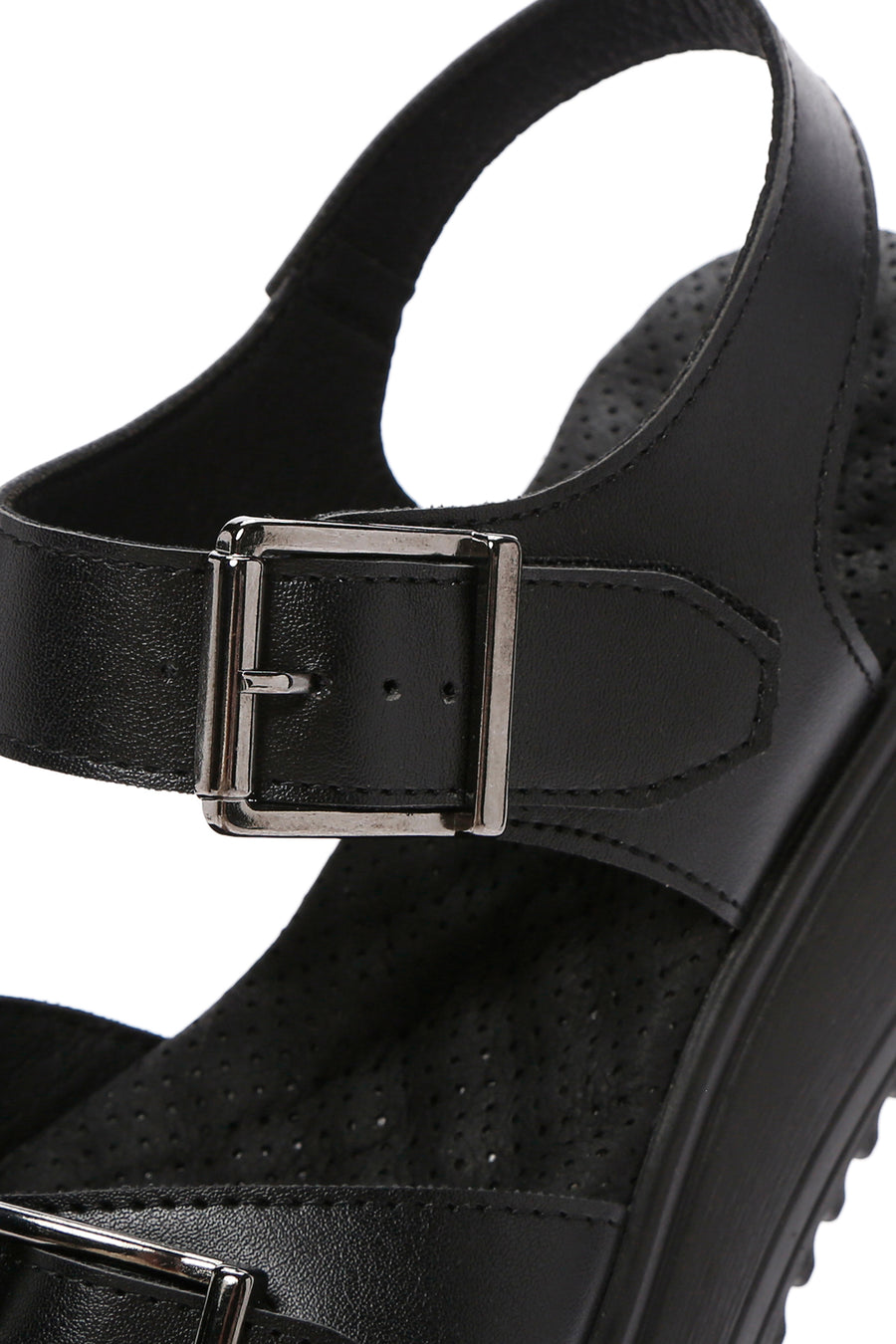 Women's Black Thick Sole Comfort Sandals with Ankle Strap