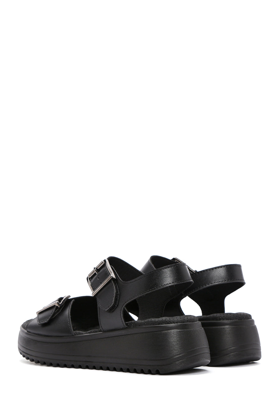 Women's Black Thick Sole Comfort Sandals with Ankle Strap
