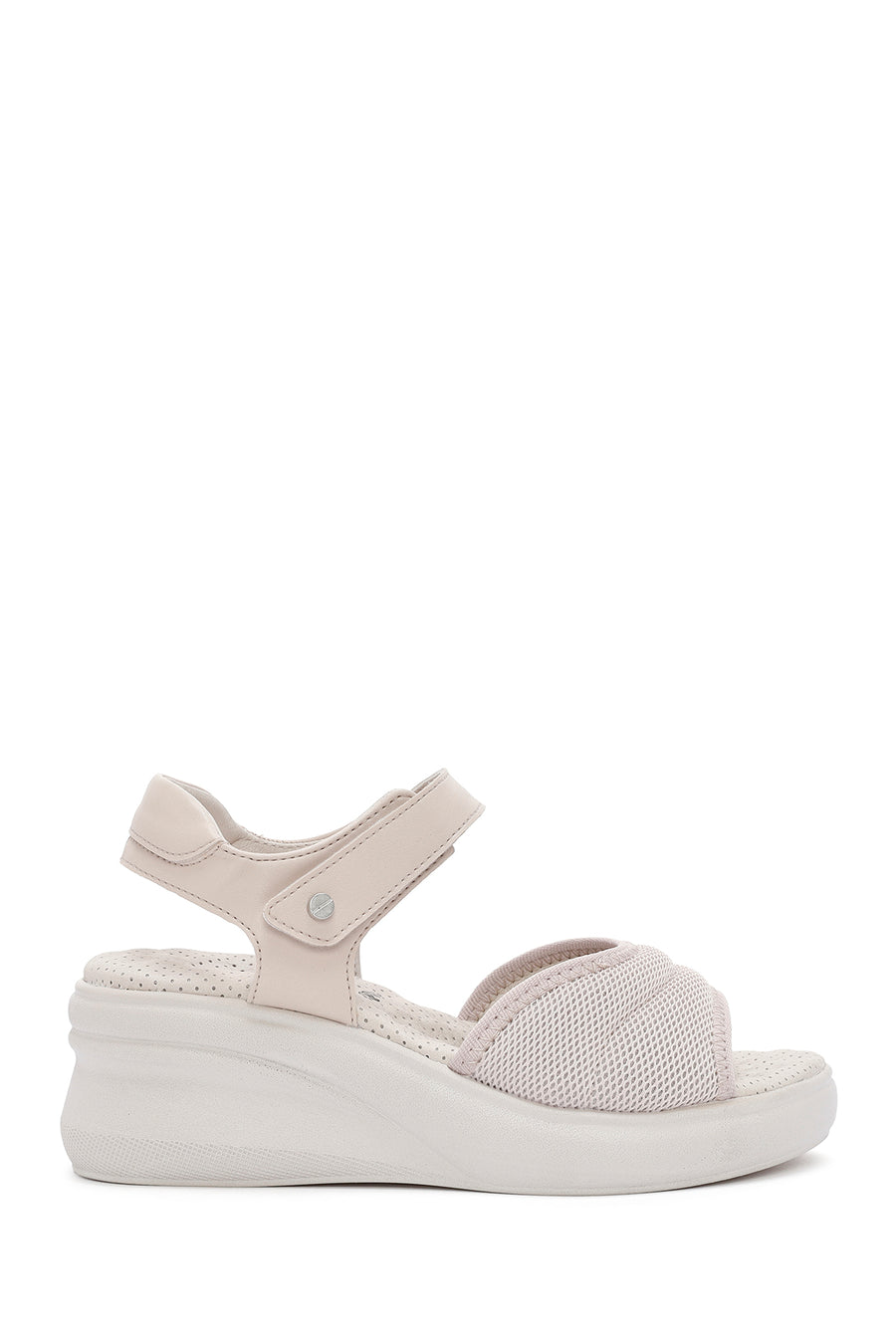 Women's Cream Wedge Heel Ankle Strap Comfort Sandals 24SFE236214 | Derimod