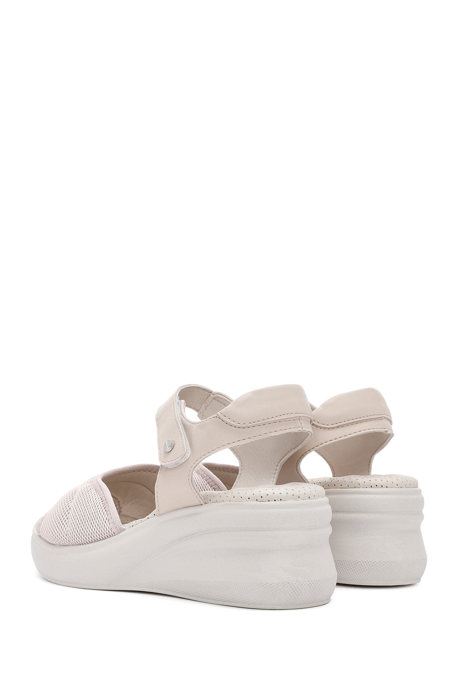 Women's Cream Wedge Heel Ankle Strap Comfort Sandals