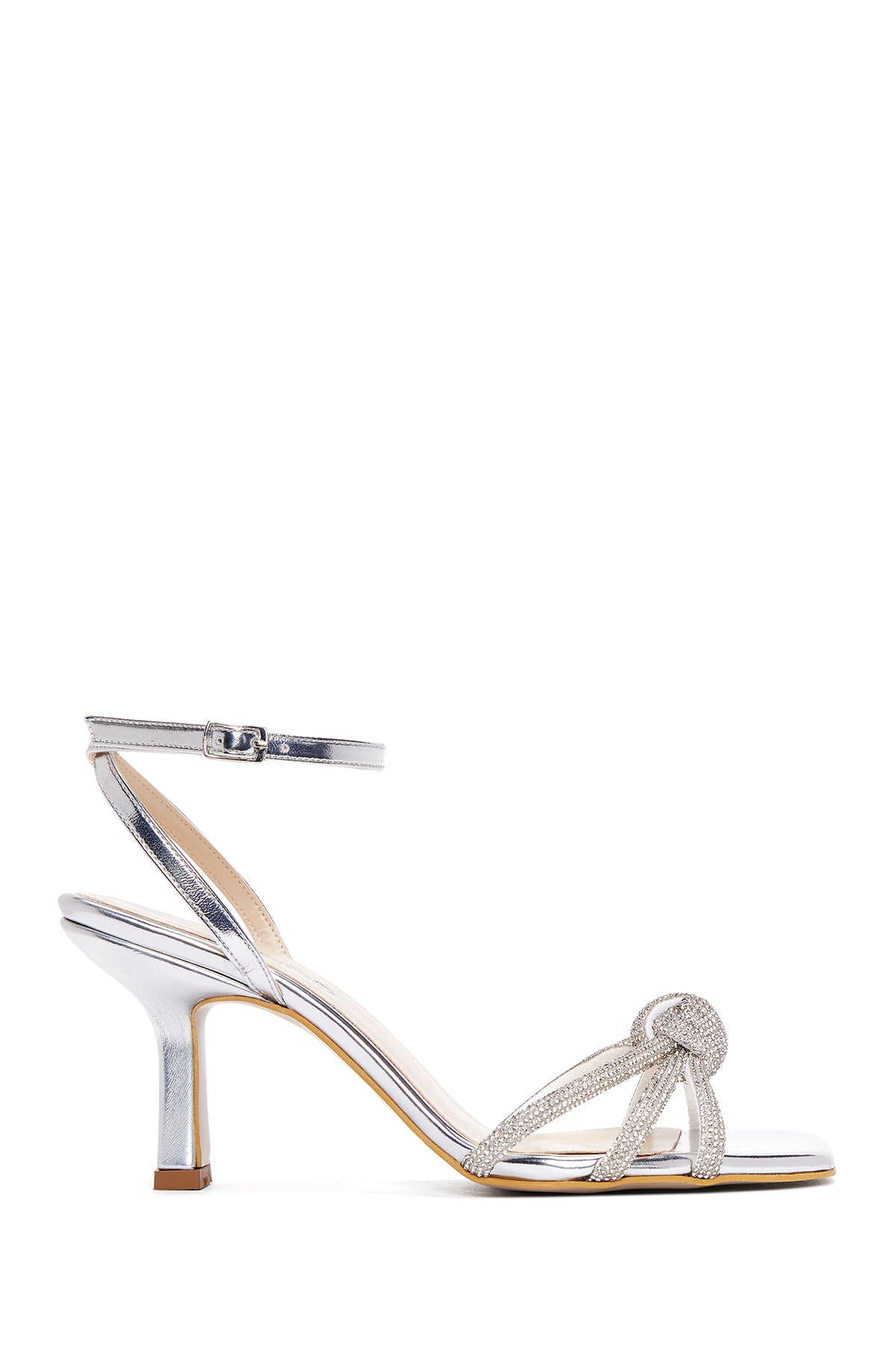 Kadın Gümüş Bilekten Tokalı Taşlı İnce Topuklu Sandalet