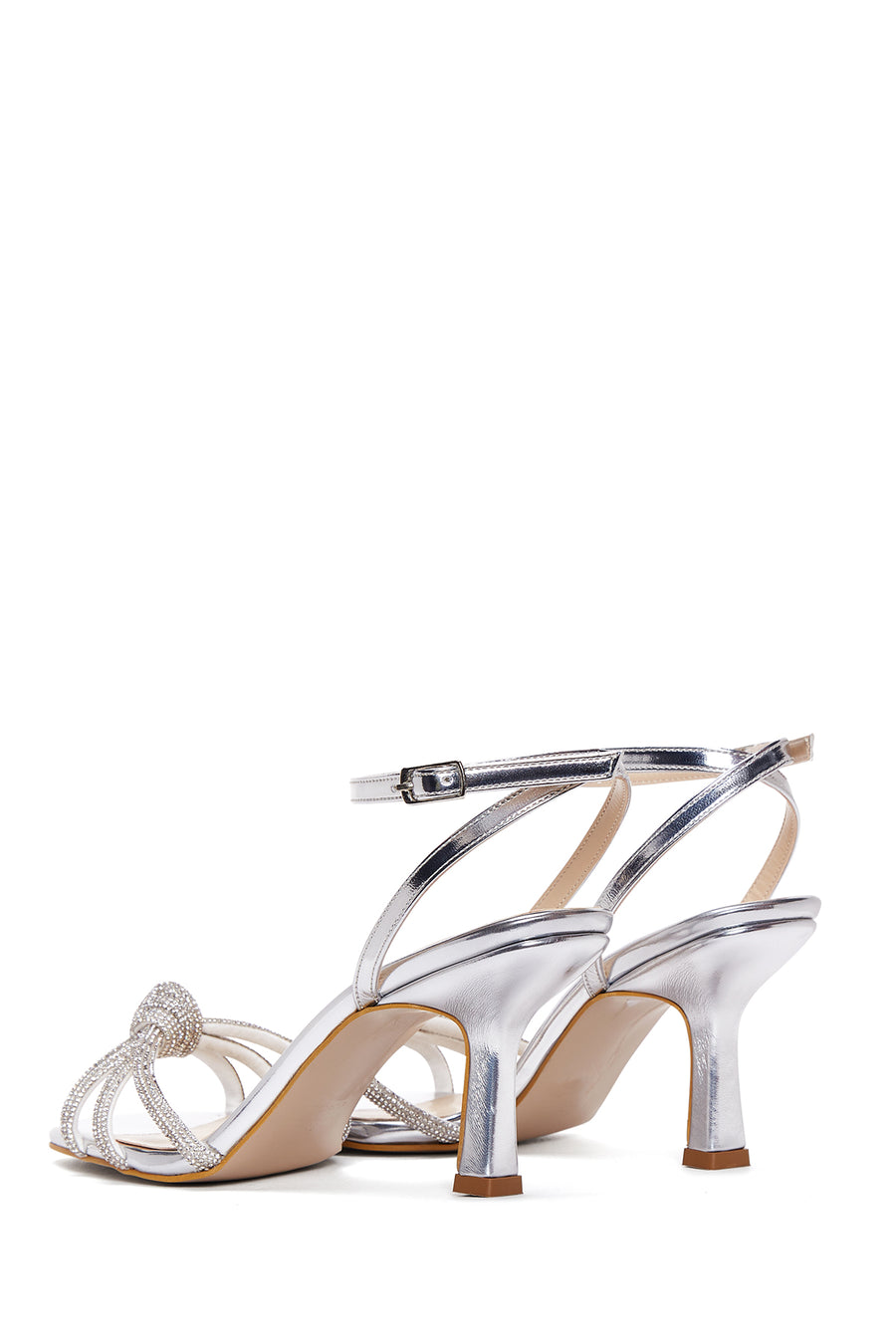 Women's Silver Ankle Buckle Stone Thin Heeled Sandals