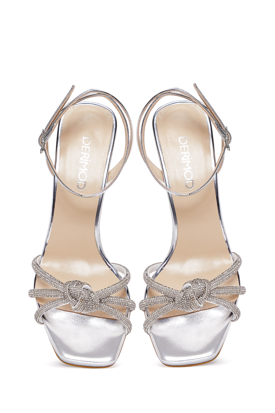 Women's Silver Ankle Buckle Stone Thin Heeled Sandals