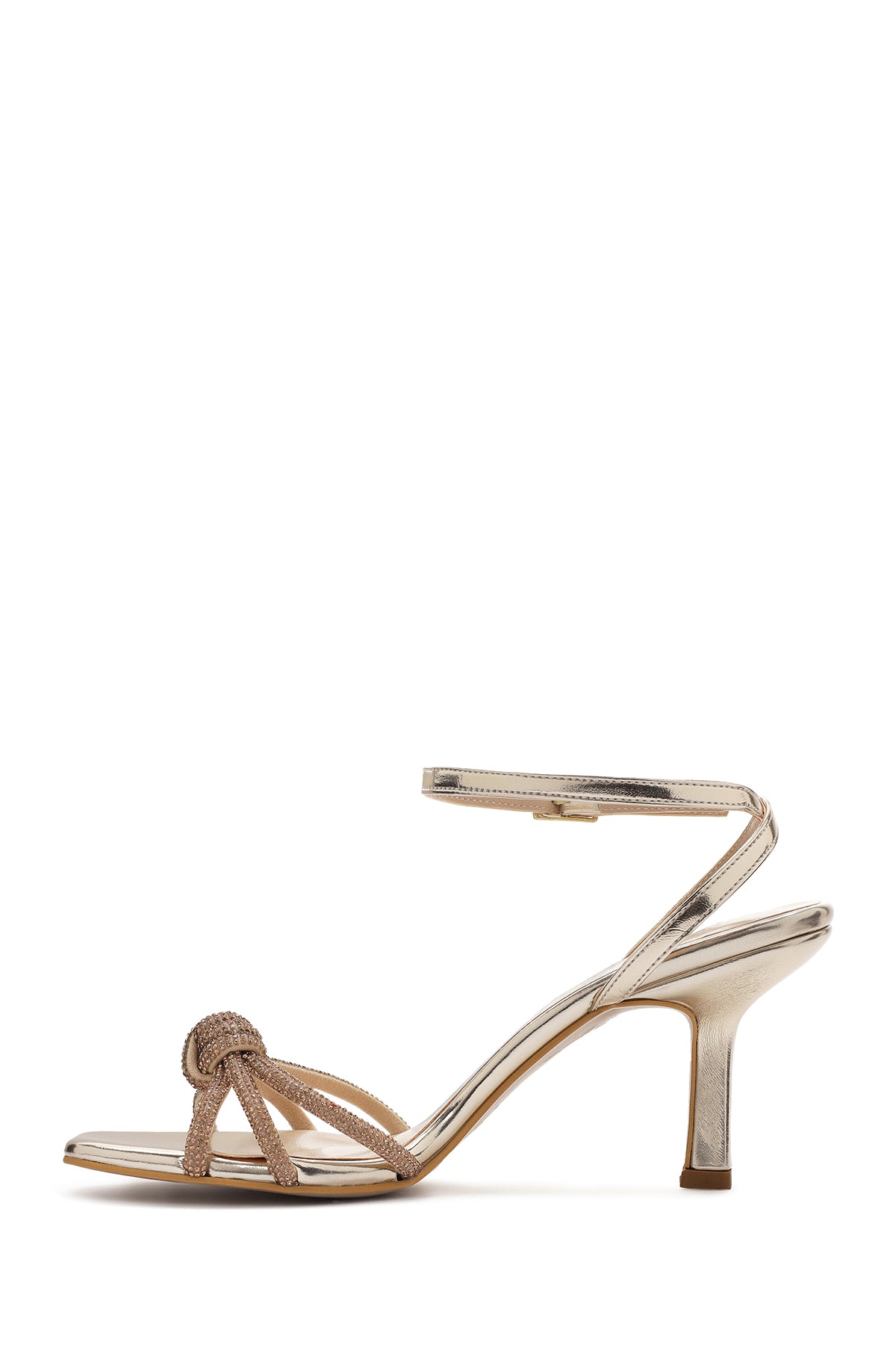 Kadın Altın Bilekten Tokalı Taşlı İnce Topuklu Sandalet