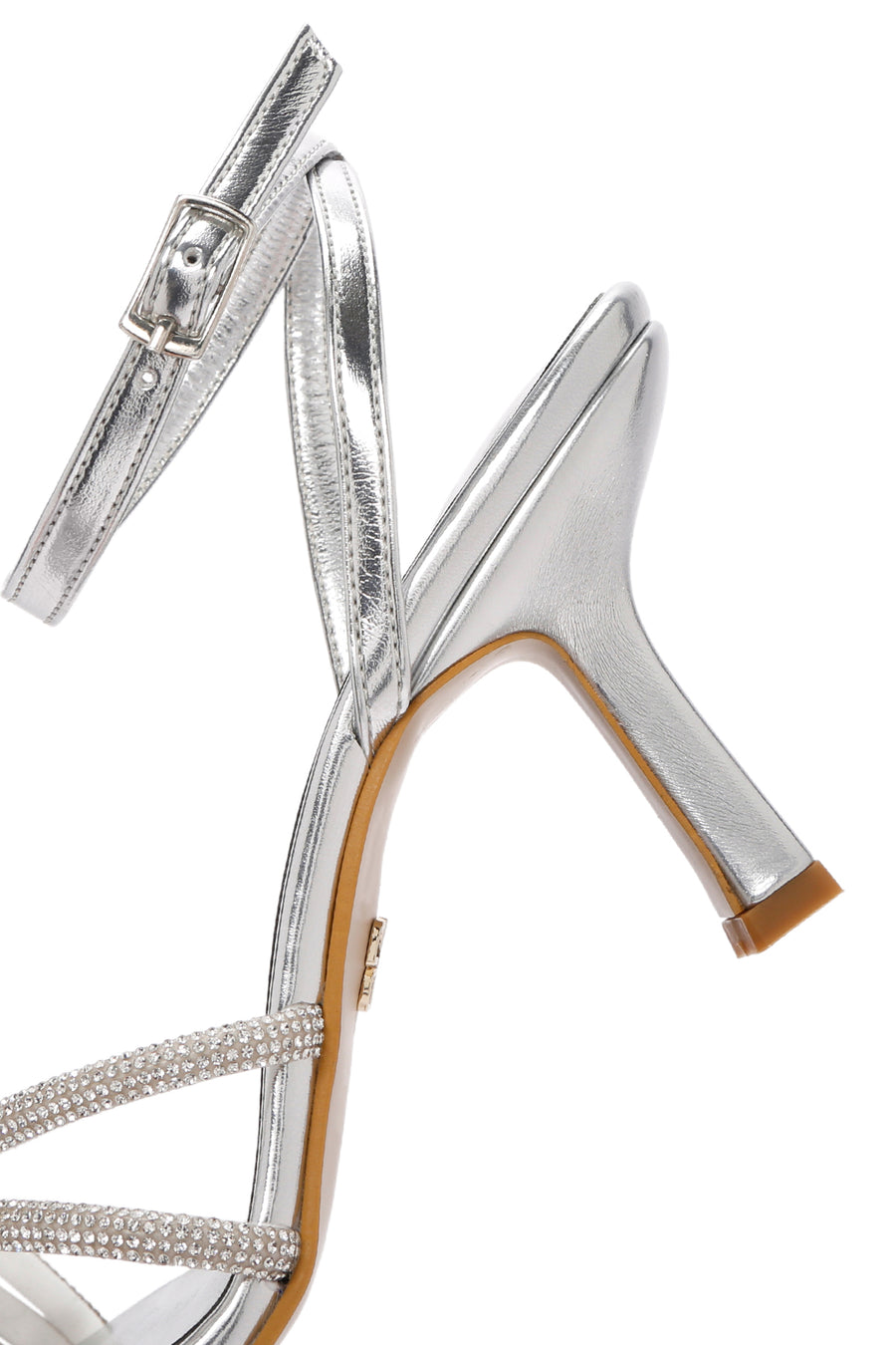 Women's Silver Ankle Strap Stone Thin Heel Sandals
