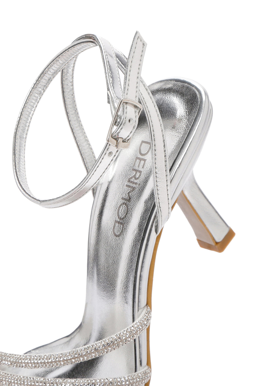 Women's Silver Ankle Strap Stone Thin Heel Sandals