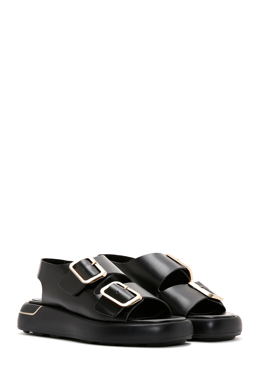 Women's Black Double Buckle Sandals
