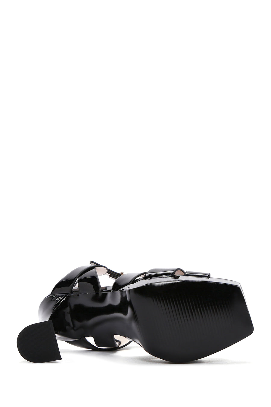 Women's Black Platform Heeled Ankle Strap Sandals