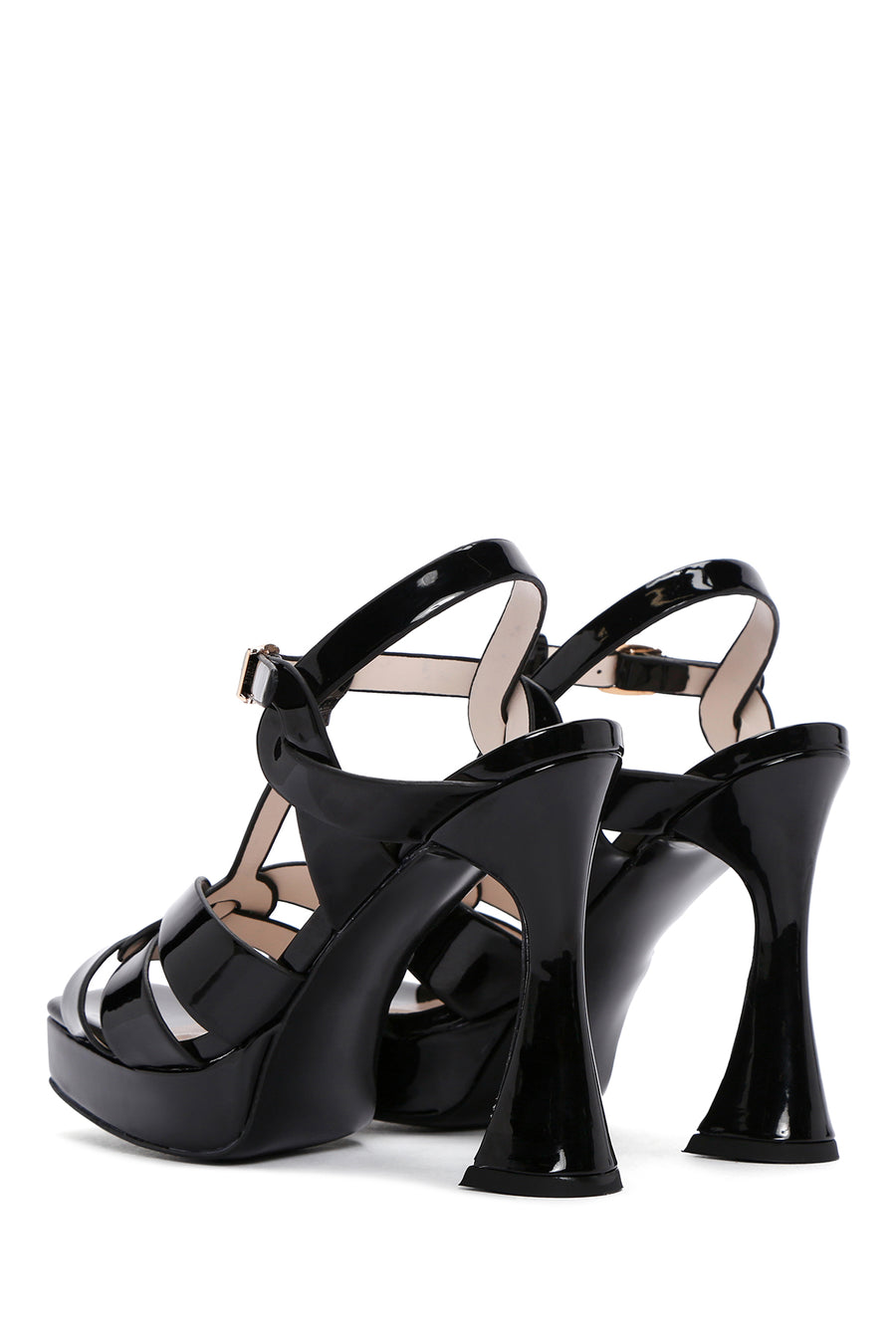 Women's Black Platform Heeled Ankle Strap Sandals