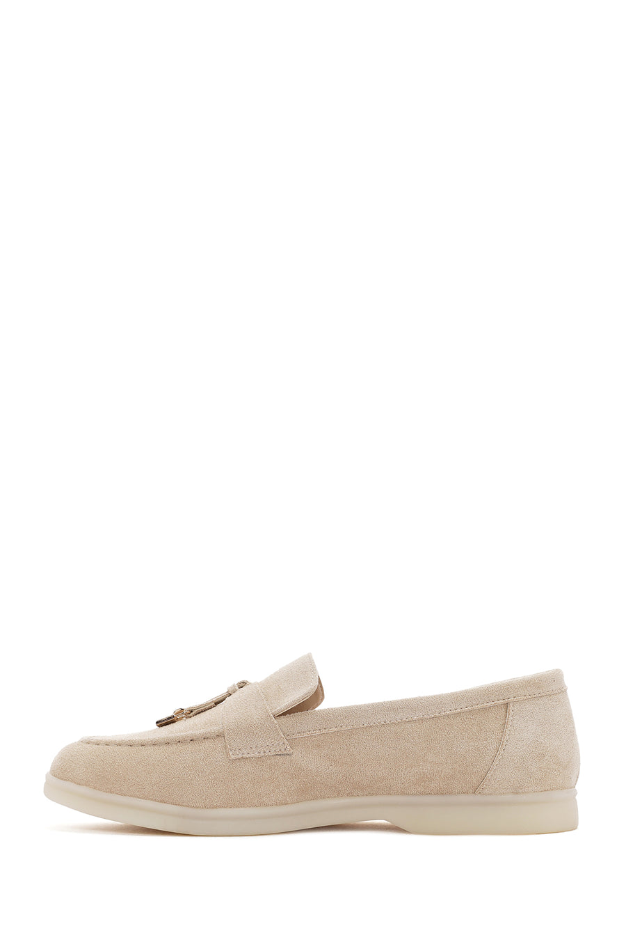 Kadın Bej Püsküllü Süet Maskülen Loafer