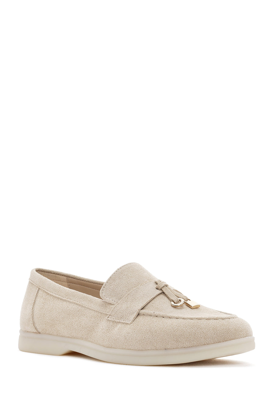 Kadın Bej Püsküllü Süet Maskülen Loafer