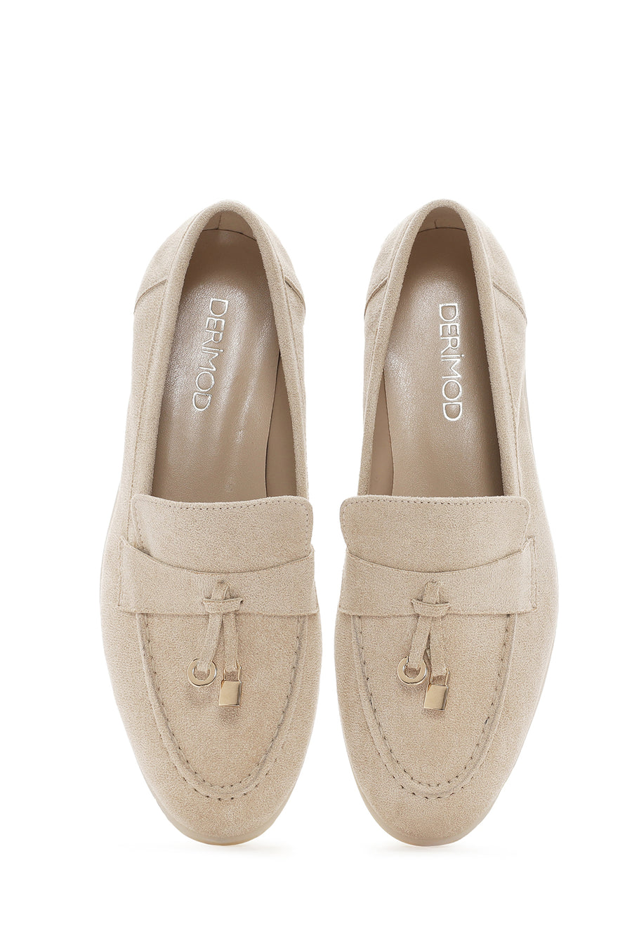 Kadın Bej Püsküllü Süet Maskülen Loafer