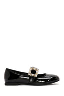Women's Black Stoned Patent Leather Ballerinas | Derimod