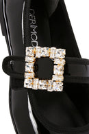 Women's Black Stoned Patent Leather Ballerinas | Derimod