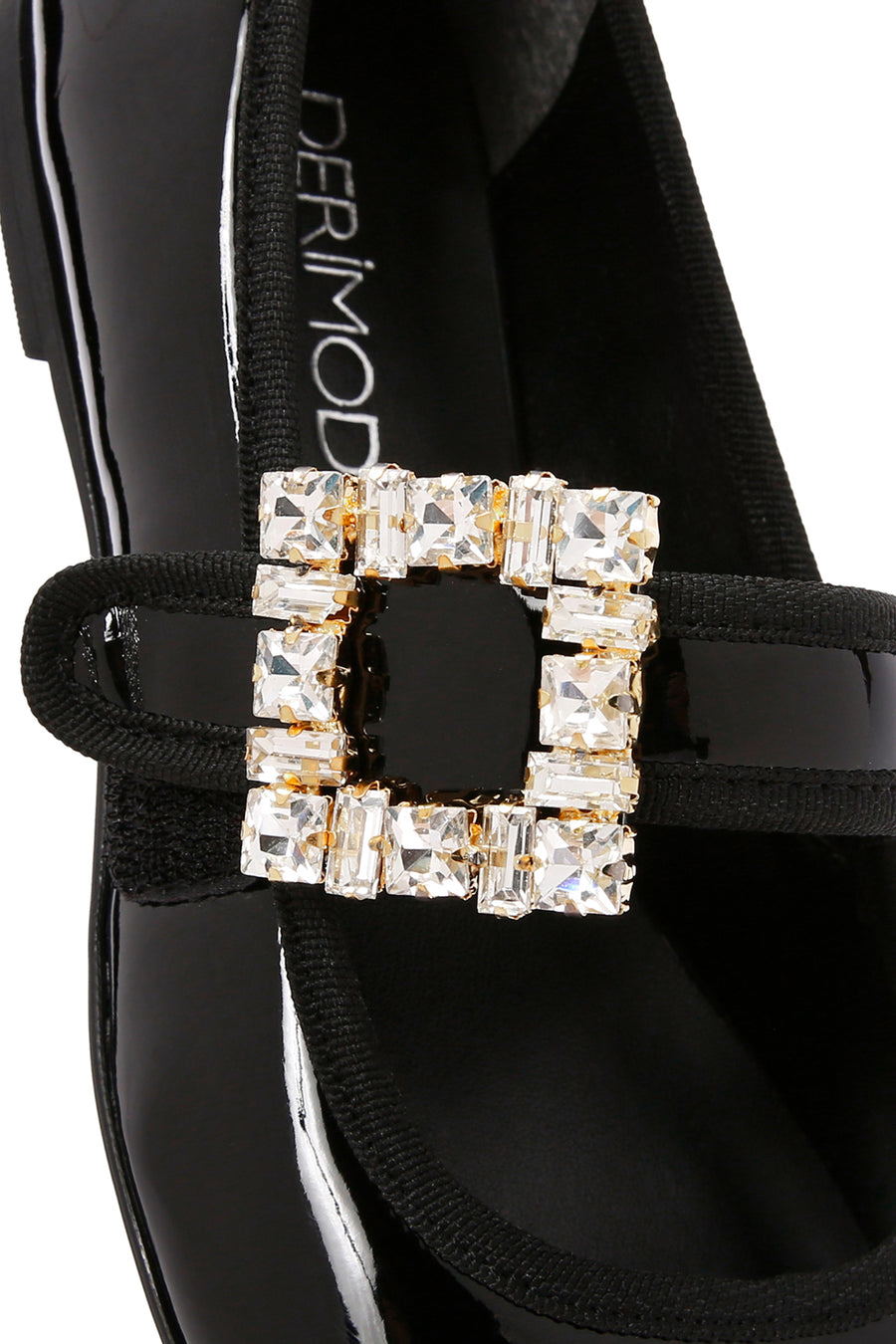 Women's Black Stoned Patent Leather Ballerinas