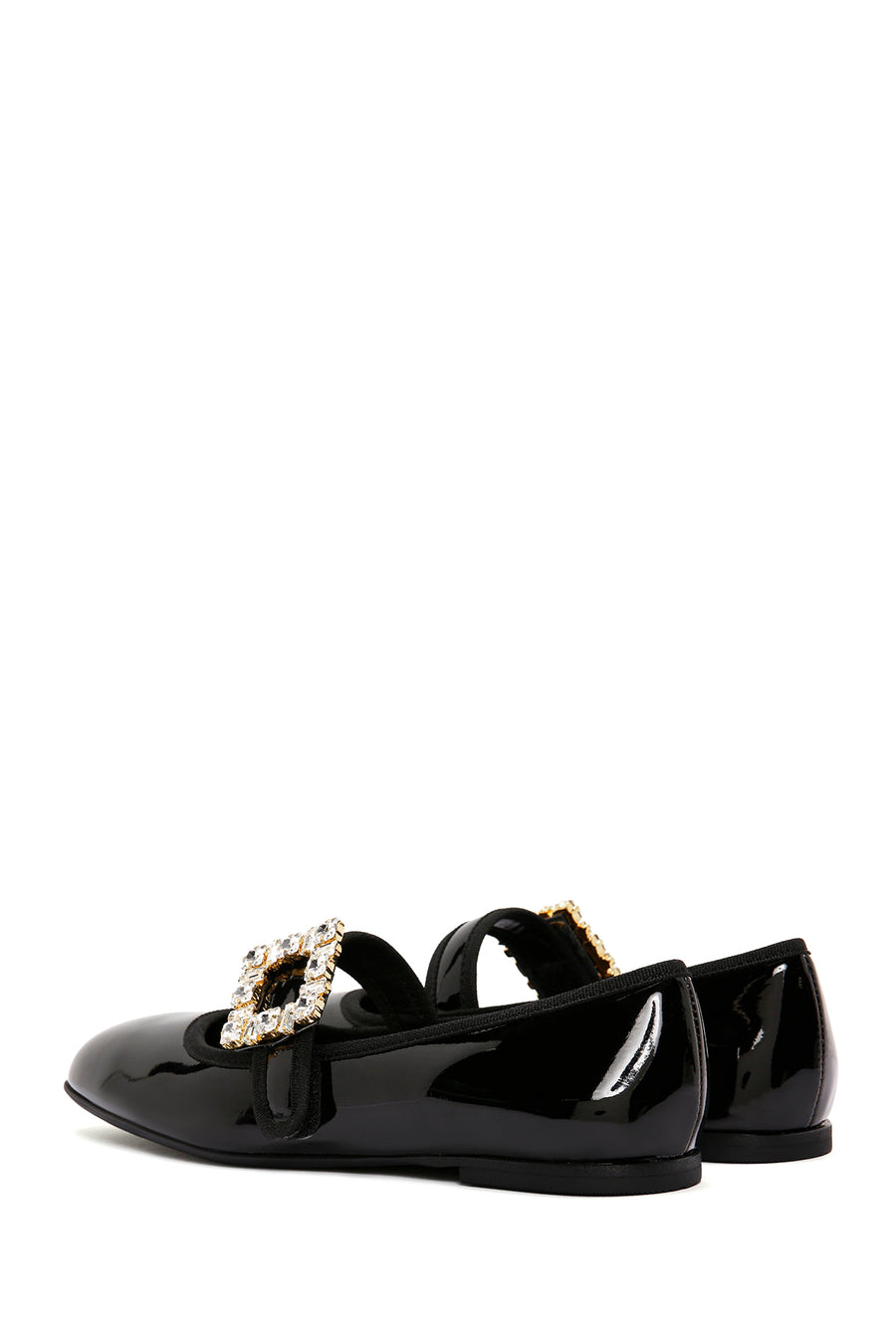 Women's Black Stoned Patent Leather Ballerinas