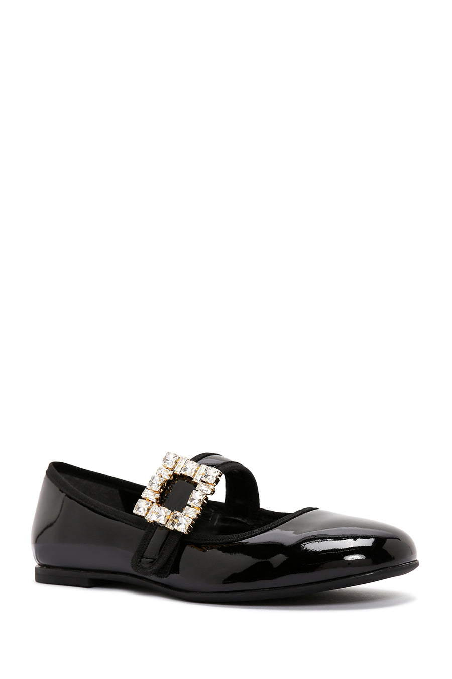 Women's Black Stoned Patent Leather Ballerinas