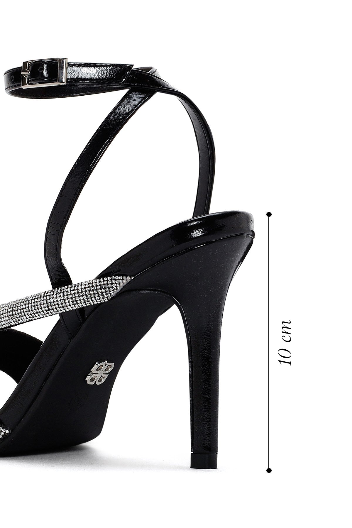 Kadın Siyah Bilekten Bantlı Taşlı Topuklu Sandalet