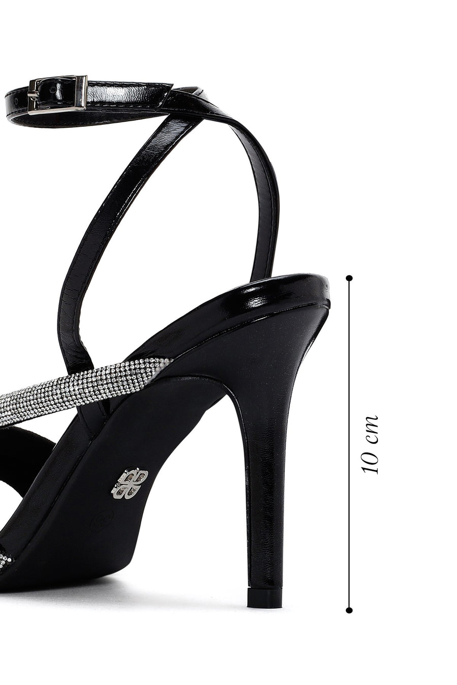 Women's Black Ankle Strap Stone Heeled Sandals