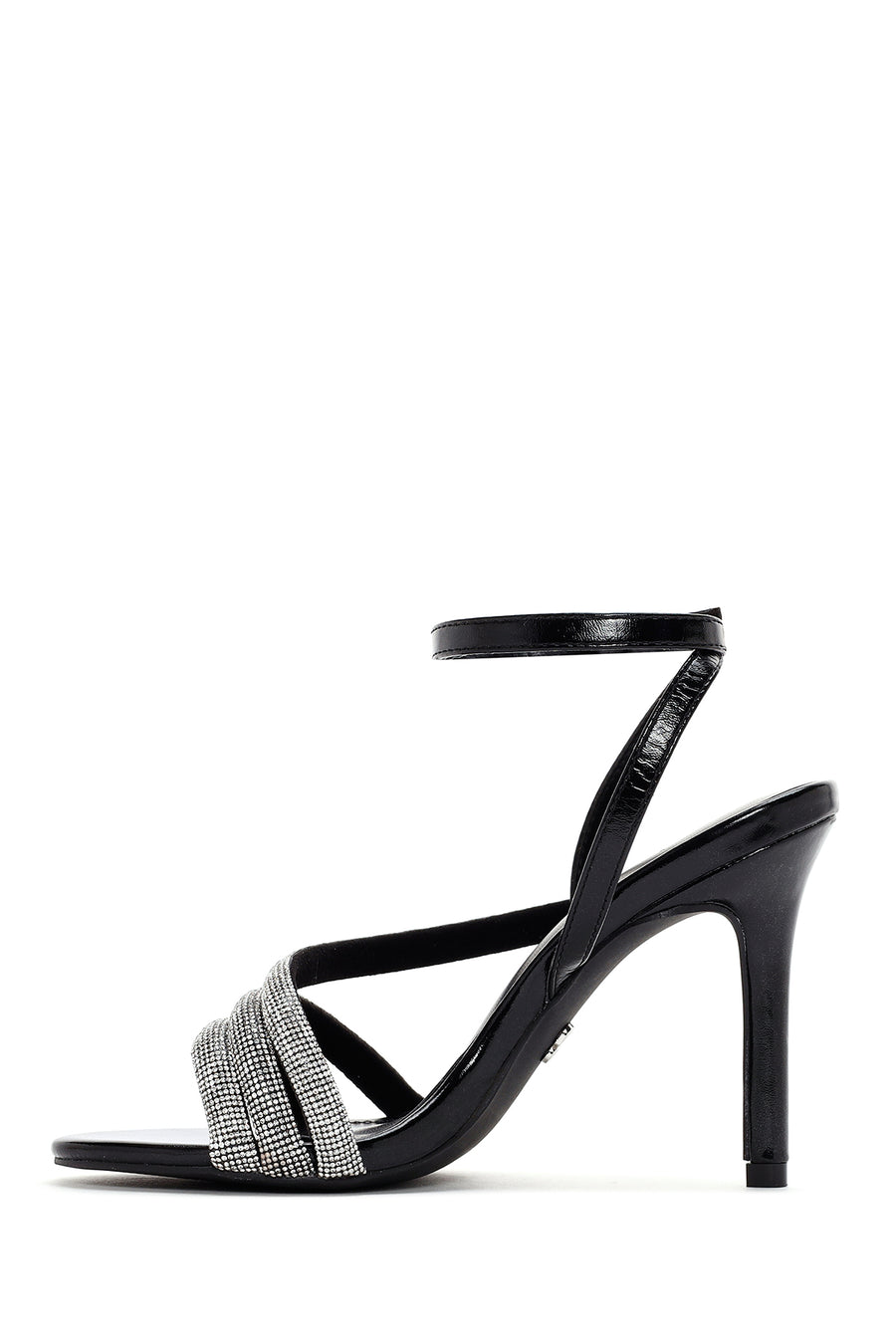 Women's Black Ankle Strap Stone Heeled Sandals