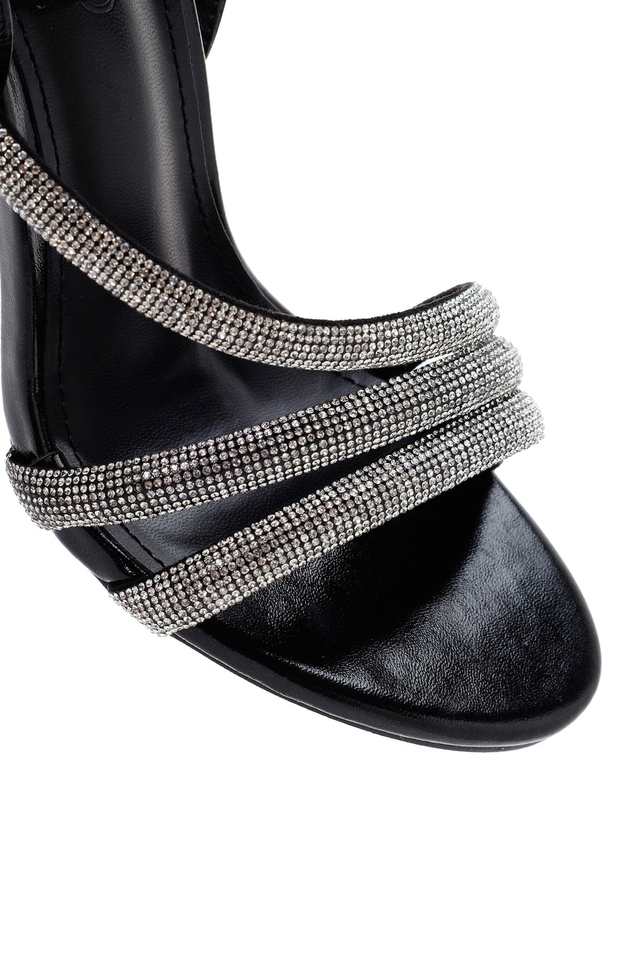 Women's Black Ankle Strap Stone Heeled Sandals