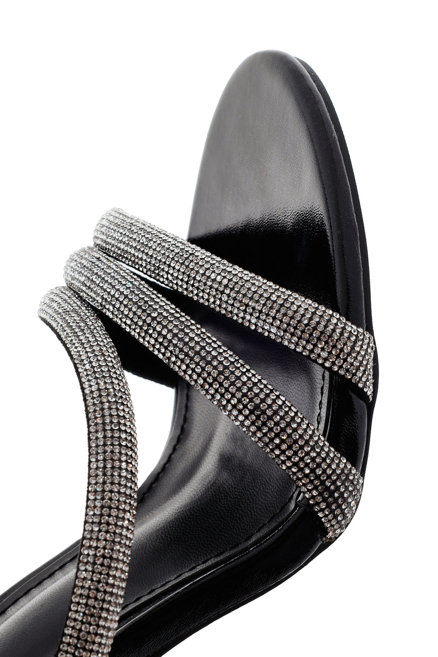 Women's Black Ankle Strap Stone Heeled Sandals